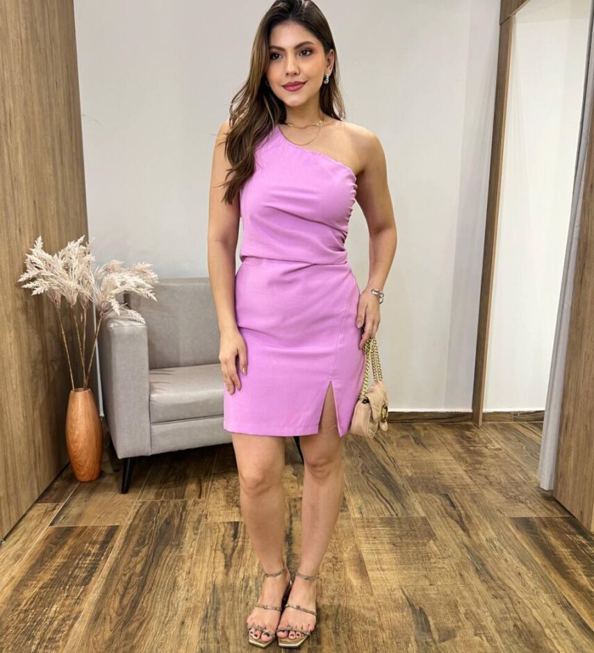 Vestido Curto Luísa sem Bojo Nula Manga Zíper e Fenda Lilás - Fernanda Ramos Store