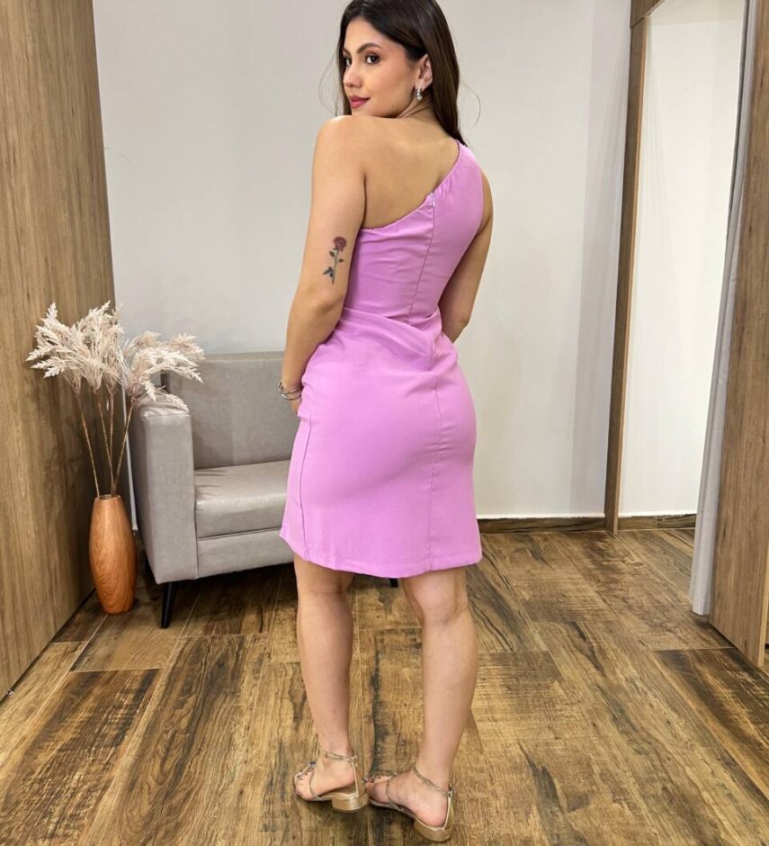 Vestido Curto Luísa sem Bojo Nula Manga Zíper e Fenda Lilás - Fernanda Ramos Store
