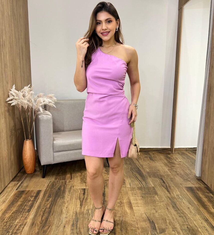 Vestido Curto Luísa sem Bojo Nula Manga Zíper e Fenda Lilás - Fernanda Ramos Store
