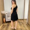 Vestido Curto Luísa sem Bojo Nula Manga Zíper e Fenda Preto - Fernanda Ramos Store