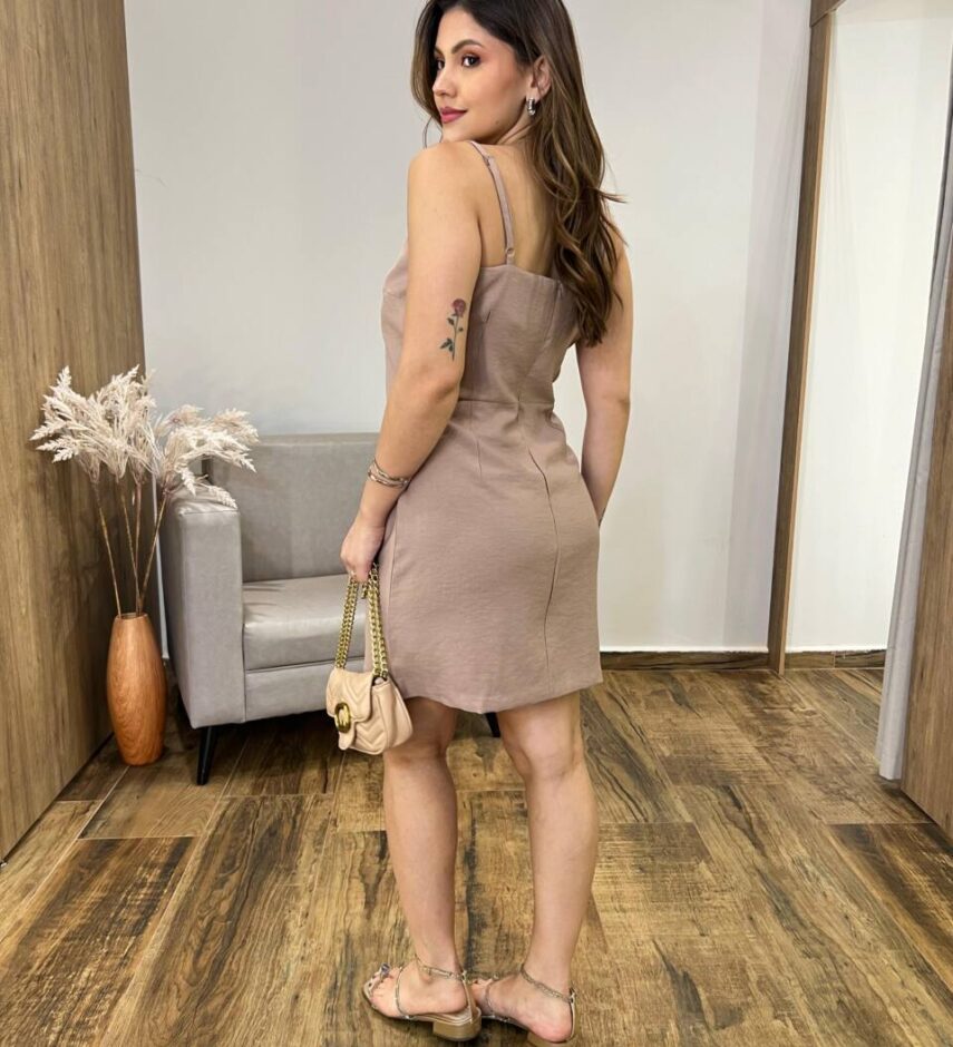 Vestido Curto Maitê sem Bojo Alça Regulável e Zíper Marrom - Fernanda Ramos Store
