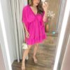 Vestido Curto sem Bojo com Decote em V Manga Flare Pink - Fernanda Ramos Store