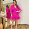 Vestido Curto sem Bojo com Decote em V Manga Flare Pink - Fernanda Ramos Store