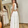 Vestido Longo Bia sem Bojo Branco com Cinto e Detalhes - Fernanda Ramos Store