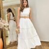 Vestido Longo Bia sem Bojo Branco com Cinto e Detalhes - Fernanda Ramos Store