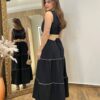 Vestido Longo Bia sem Bojo com Detalhes e Cinto Preto - Fernanda Ramos Store