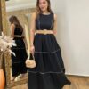 Vestido Longo Bia sem Bojo com Detalhes e Cinto Preto - Fernanda Ramos Store