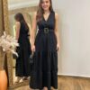 Vestido Longo Bia sem Bojo Preto com Cinto e Detalhes - Fernanda Ramos Store