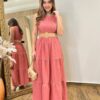 Vestido Longo Bia sem Bojo Rose com Cinto e Detalhes - Fernanda Ramos Store