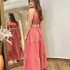 Vestido Longo Bia sem Bojo Rose com Cinto e Detalhes - Fernanda Ramos Store