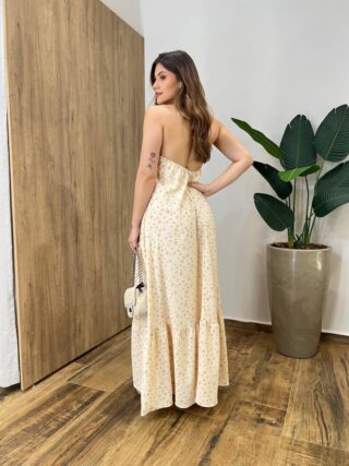 Vestido Longo Cris Frente Única com Bojo Estampado Nude - Fernanda Ramos Store