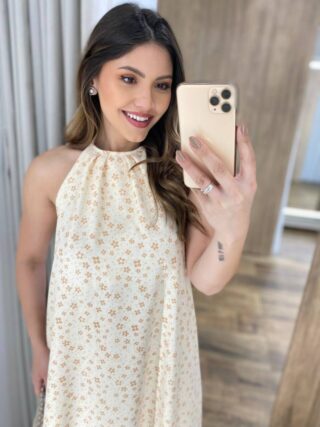 Vestido Longo Cris Frente Única com Bojo Estampado Nude - Fernanda Ramos Store