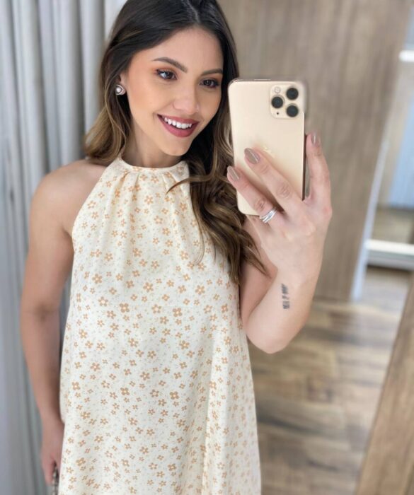 Vestido Longo Cris Frente Única com Bojo Estampado Nude - Fernanda Ramos Store