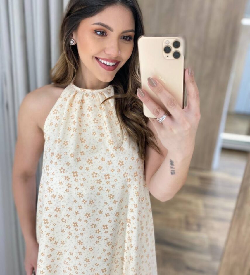 Vestido Longo Cris Frente Única com Bojo Estampado Nude - Fernanda Ramos Store