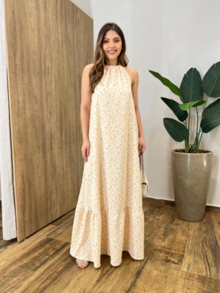 Vestido Longo Cris Frente Única com Bojo Estampado Nude - Fernanda Ramos Store