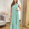 Vestido Longo Cris Frente Única com Bojo Estampado Verde - Fernanda Ramos Store