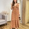 Vestido Longo Dani sem Bojo Decote em V e Amarração Caramelo - Fernanda Ramos Store