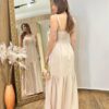 Vestido Longo Ester com Bojo Alça Regulável Detalhe em Pregas Nude - Fernanda Ramos Store