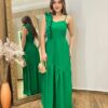 Vestido Longo Ester com Bojo Alça Regulável Detalhe em Pregas Verde - Fernanda Ramos Store