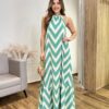 Vestido Longo Frente Única com Bojo e Amarração Estampa Verde - Fernanda Ramos Store