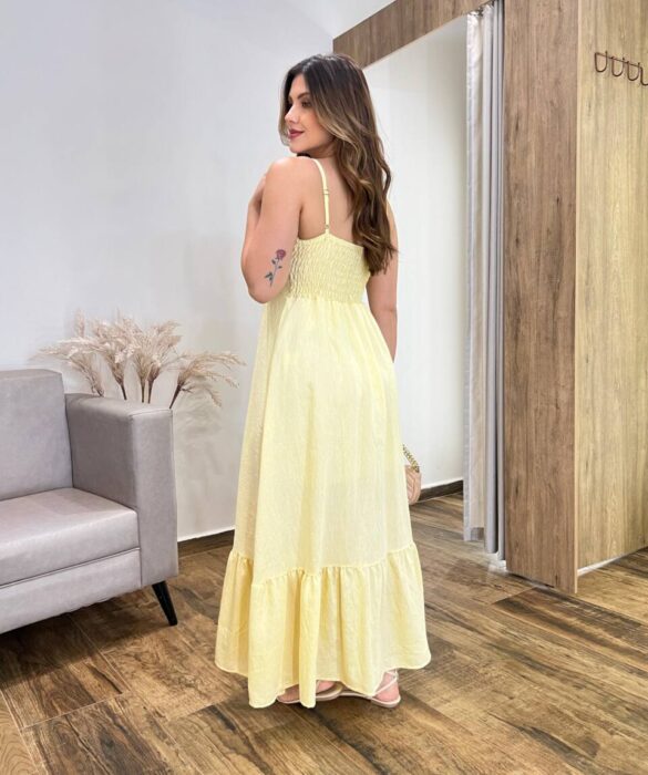 Vestido Longo Laisa sem Bojo Alça Regulável com Lastex Amarelo - Fernanda Ramos Store