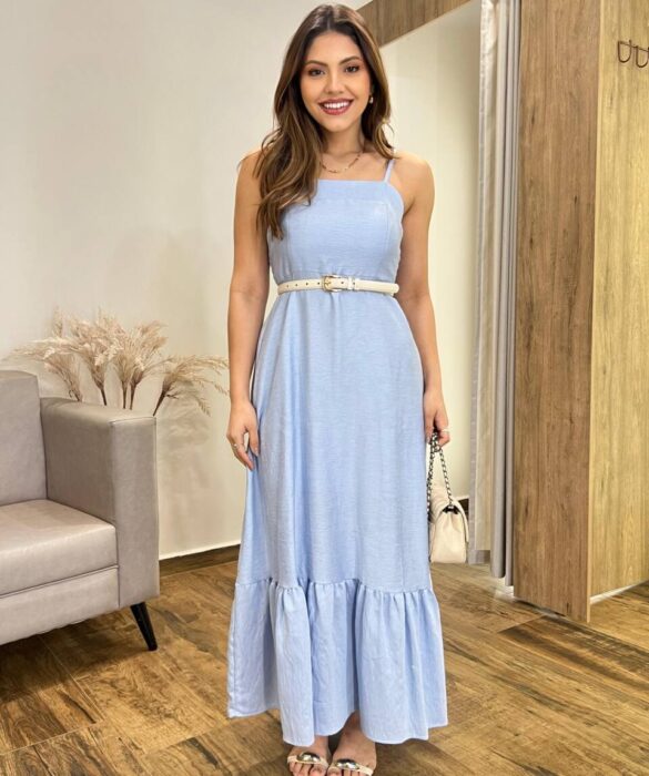 Vestido Longo Laisa sem Bojo Alça Regulável com Lastex Azul - Fernanda Ramos Store