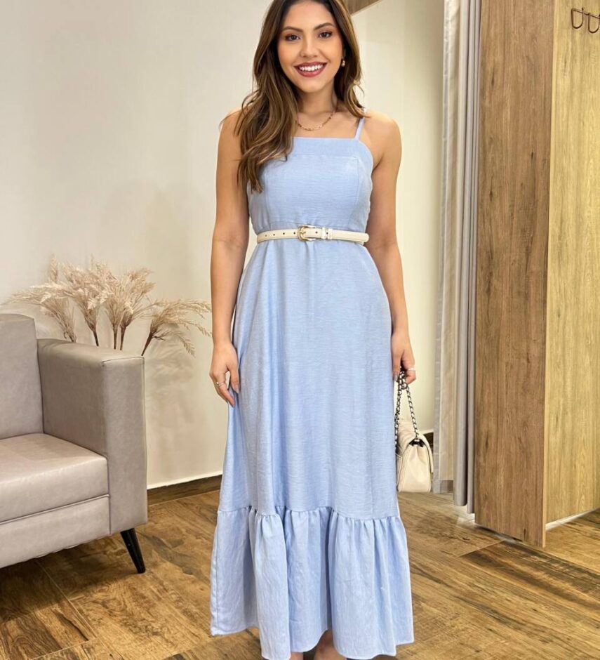 Vestido Longo Laisa sem Bojo Alça Regulável com Lastex Azul - Fernanda Ramos Store