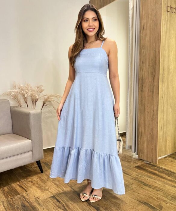 Vestido Longo Laisa sem Bojo Alça Regulável com Lastex Azul - Fernanda Ramos Store