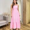 Vestido Longo Laisa sem Bojo Alça Regulável com Lastex Rosa - Fernanda Ramos Store