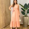 Vestido Longo Laisa sem Bojo Alça Regulável com Lastex Salmão - Fernanda Ramos Store