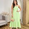 Vestido Longo Laisa sem Bojo Alça Regulável com Lastex Verde - Fernanda Ramos Store