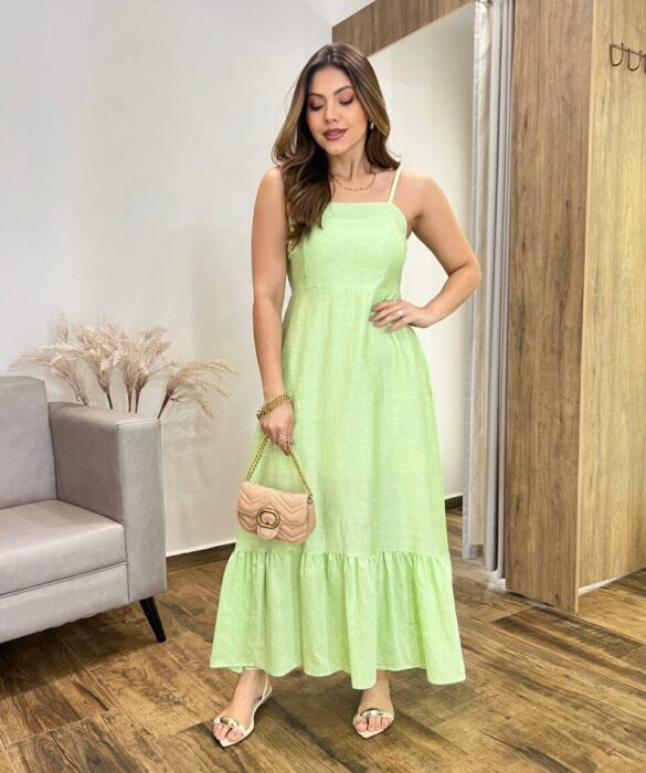 Vestido Longo Laisa sem Bojo Alça Regulável com Lastex Verde - Fernanda Ramos Store