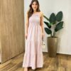 Vestido Longo Lara sem Bojo Alça Regulável Látex Listrado Rose - Fernanda Ramos Store