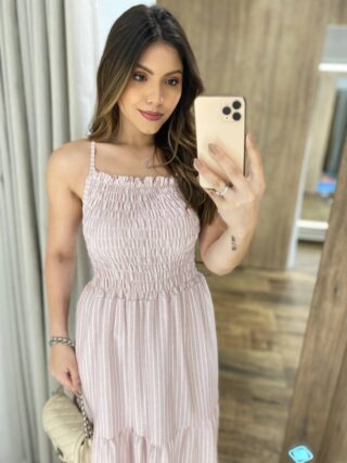 Vestido Longo Lara sem Bojo Alça Regulável Látex Listrado Rose - Fernanda Ramos Store