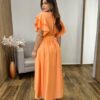 Vestido Longo Louise sem Bojo Manga Curta Babados e Amarração Laranja - Fernanda Ramos Store