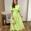 Vestido Longo Louise sem Bojo Manga Curta Babados e Amarração Verde - Fernanda Ramos Store