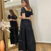 Vestido Longo Manga Curta Luana sem Bojo Preto com Cinto e Detalhes - Fernanda Ramos Store