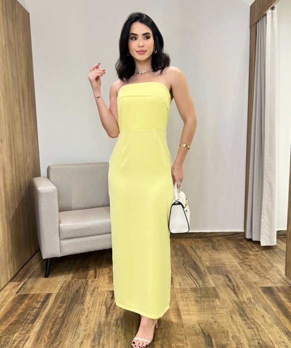 Vestido Longo Rebecca sem Bojo Tomara que Caia com Ziper Amarelo - Fernanda Ramos Store