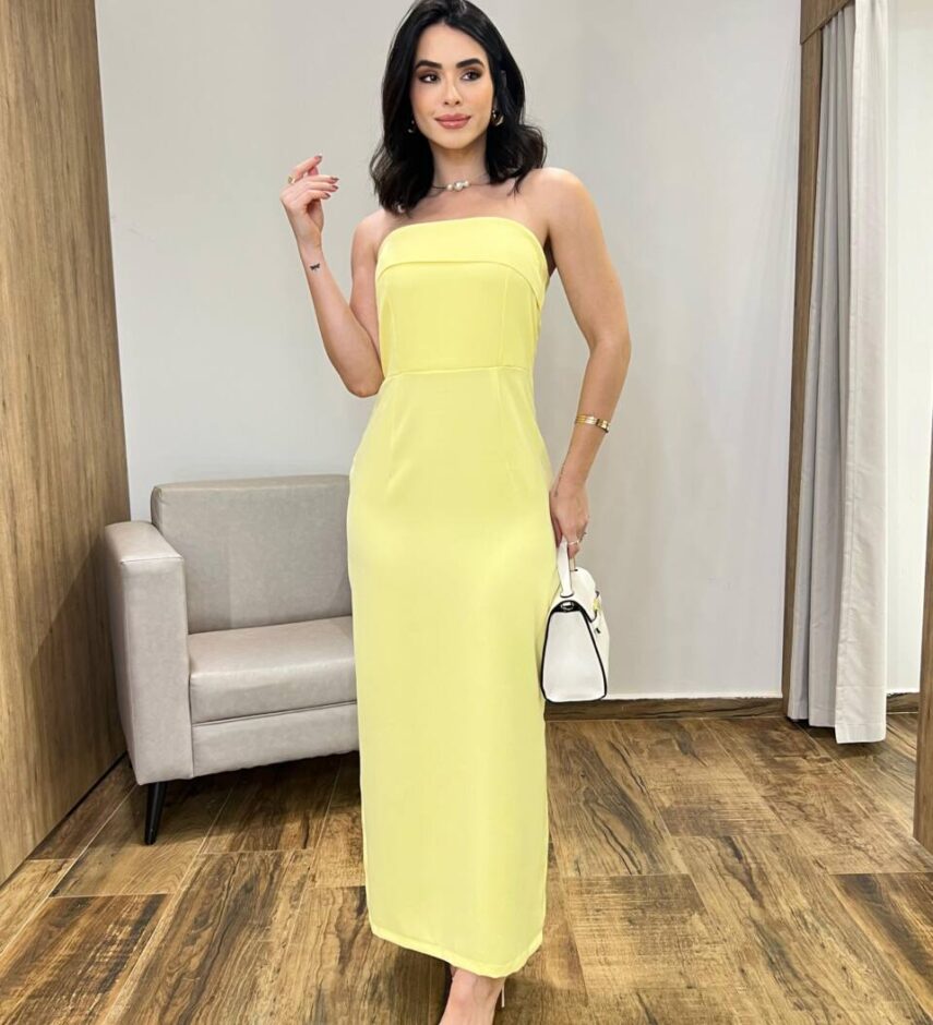 Vestido Longo Rebecca sem Bojo Tomara que Caia com Ziper Amarelo - Fernanda Ramos Store