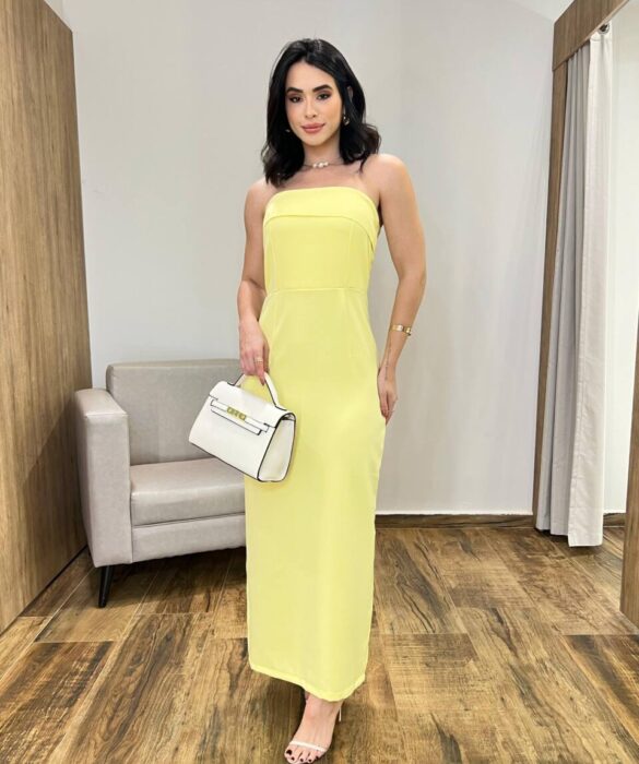 Vestido Longo Rebecca sem Bojo Tomara que Caia com Ziper Amarelo - Fernanda Ramos Store