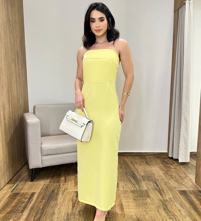 Vestido Longo Rebecca sem Bojo Tomara que Caia com Ziper Amarelo - Fernanda Ramos Store