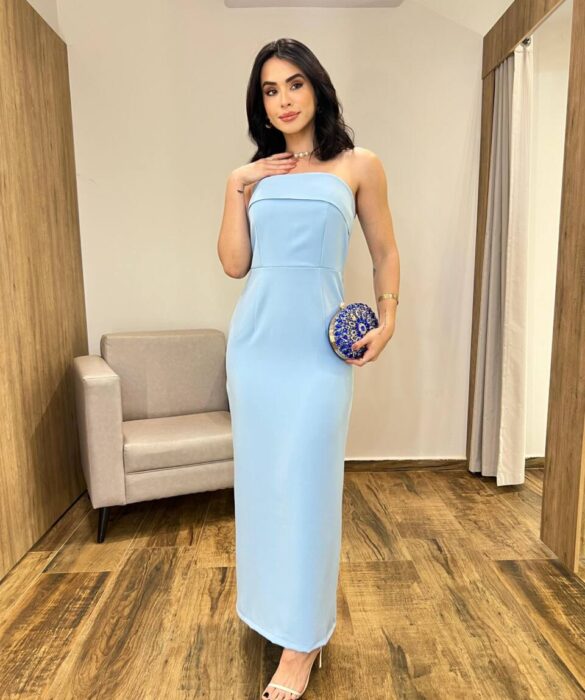 Vestido Longo Rebecca sem Bojo Tomara que Caia com Ziper Azul - Fernanda Ramos Store