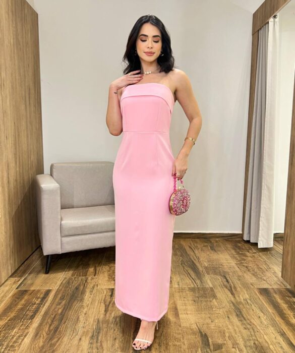 Vestido Longo Rebecca sem Bojo Tomara que Caia com Ziper Rosa - Fernanda Ramos Store