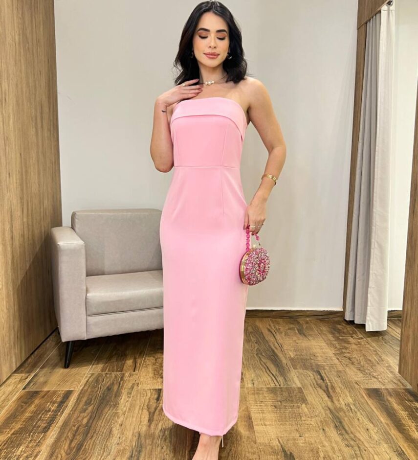 Vestido Longo Rebecca sem Bojo Tomara que Caia com Ziper Rosa - Fernanda Ramos Store
