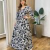 Vestido Longo sem Bojo Manga 3/4 Estampa Floral Preto - Fernanda Ramos Store