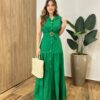 Vestido Longo Valentina sem Bojo Fechamento em Botões e Cinto Verde - Fernanda Ramos Store