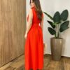 Vestido Longo Zoe com Bojo Decote em V com Bolso Coral - Fernanda Ramos Store