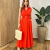 Vestido Longo Zoe com Bojo Decote em V com Bolso Coral - Fernanda Ramos Store