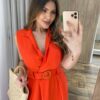 Vestido Longo Zoe com Bojo Decote em V com Bolso Coral - Fernanda Ramos Store