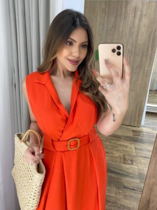 Vestido Longo Zoe com Bojo Decote em V com Bolso Coral - Fernanda Ramos Store